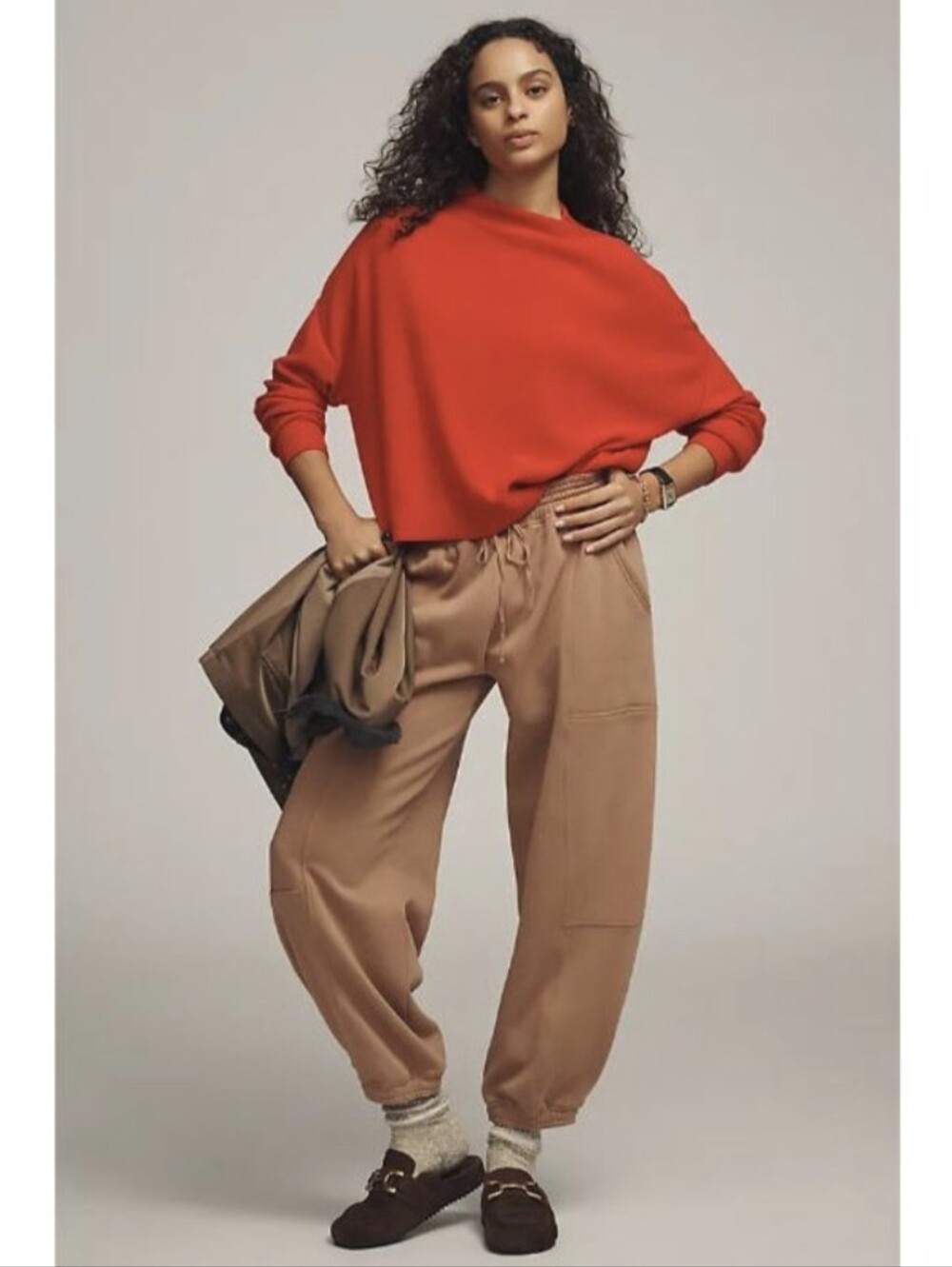 Pilcro Anthropologie Alani 100% Cashmere Mock Neck Cropped Sweater Orange XL